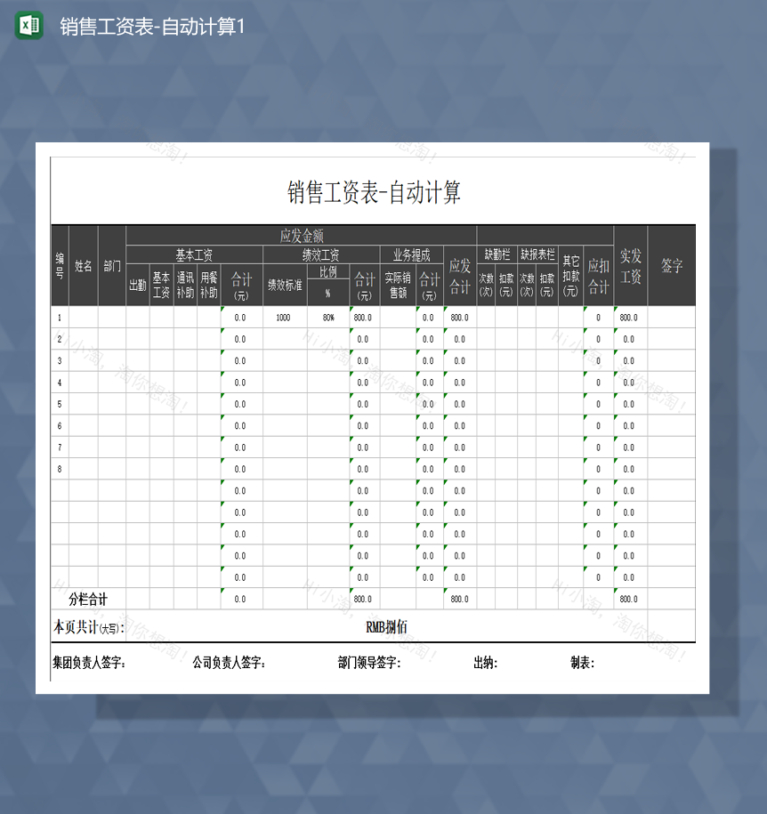部门出勤工资详情报表员工工资Excel模板-1