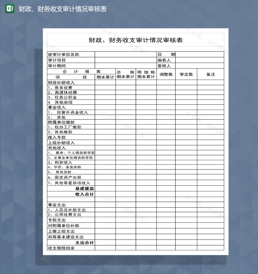 财政财务收支审计情况审核表Excel模板-1