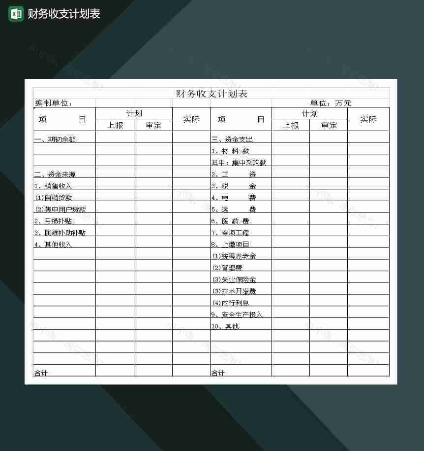 公司财务部财务收支计划表Excel模板-1