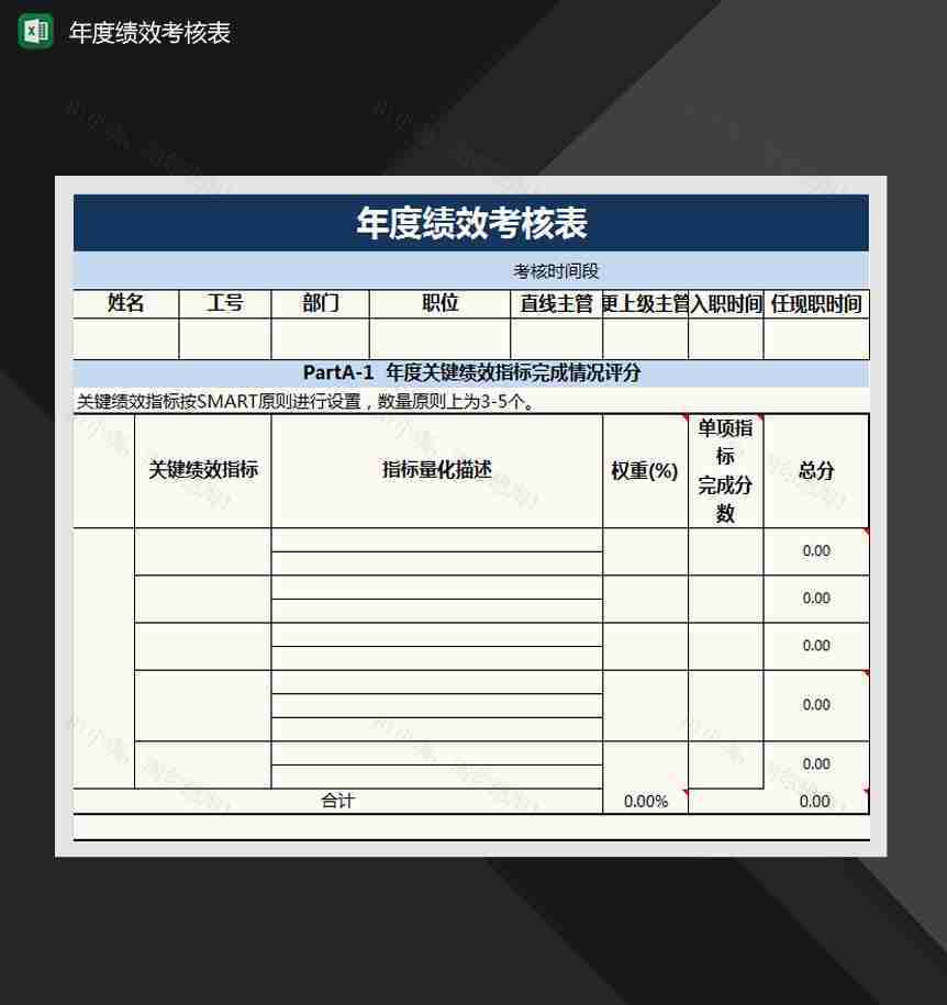 员工年度绩效考核表Excel模板-1
