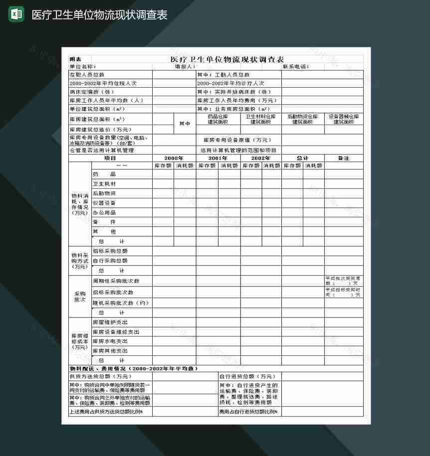 医疗卫生单位物流现状调查表Excel模板-1