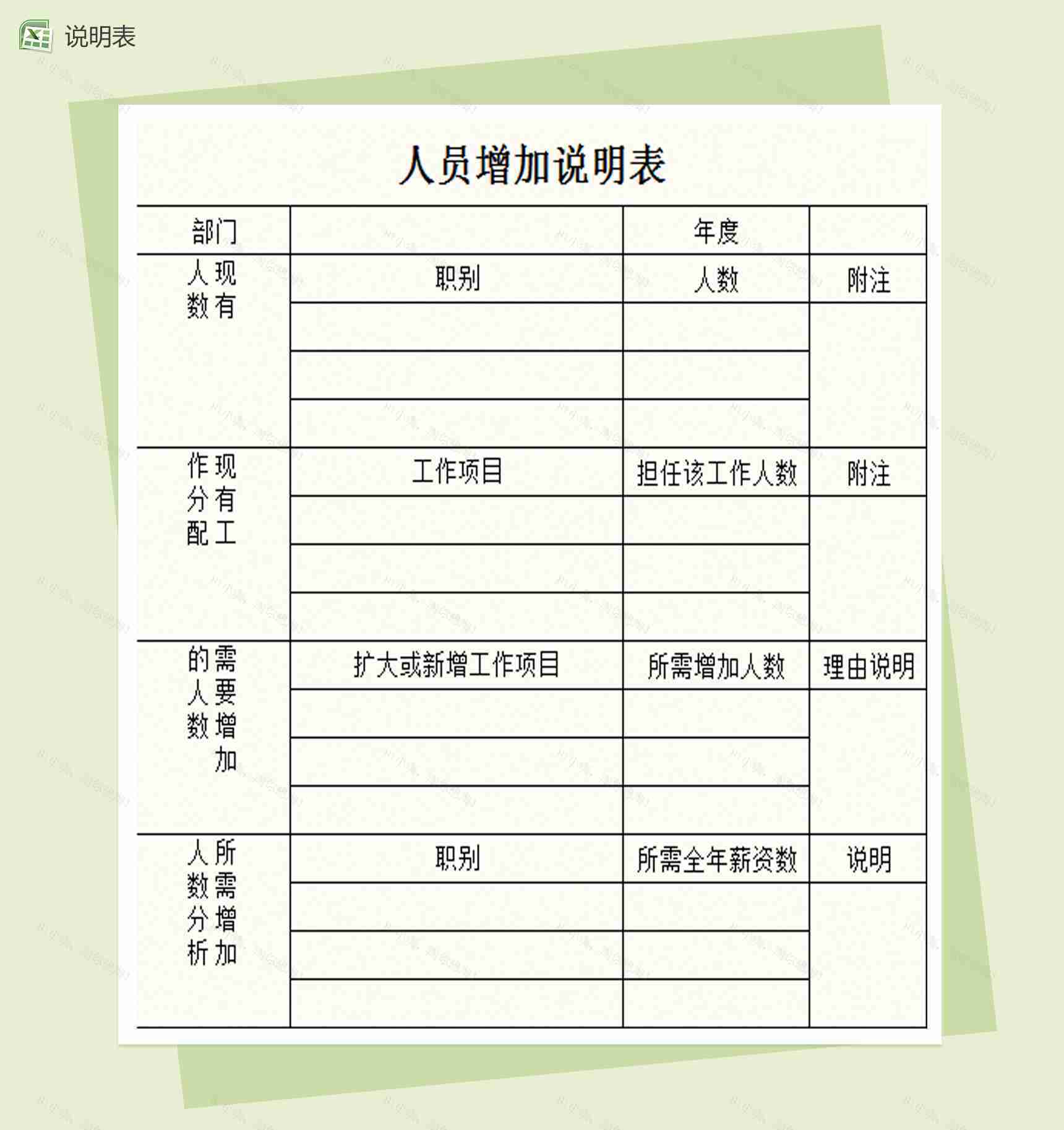 人员增加说明表Excel模板-1
