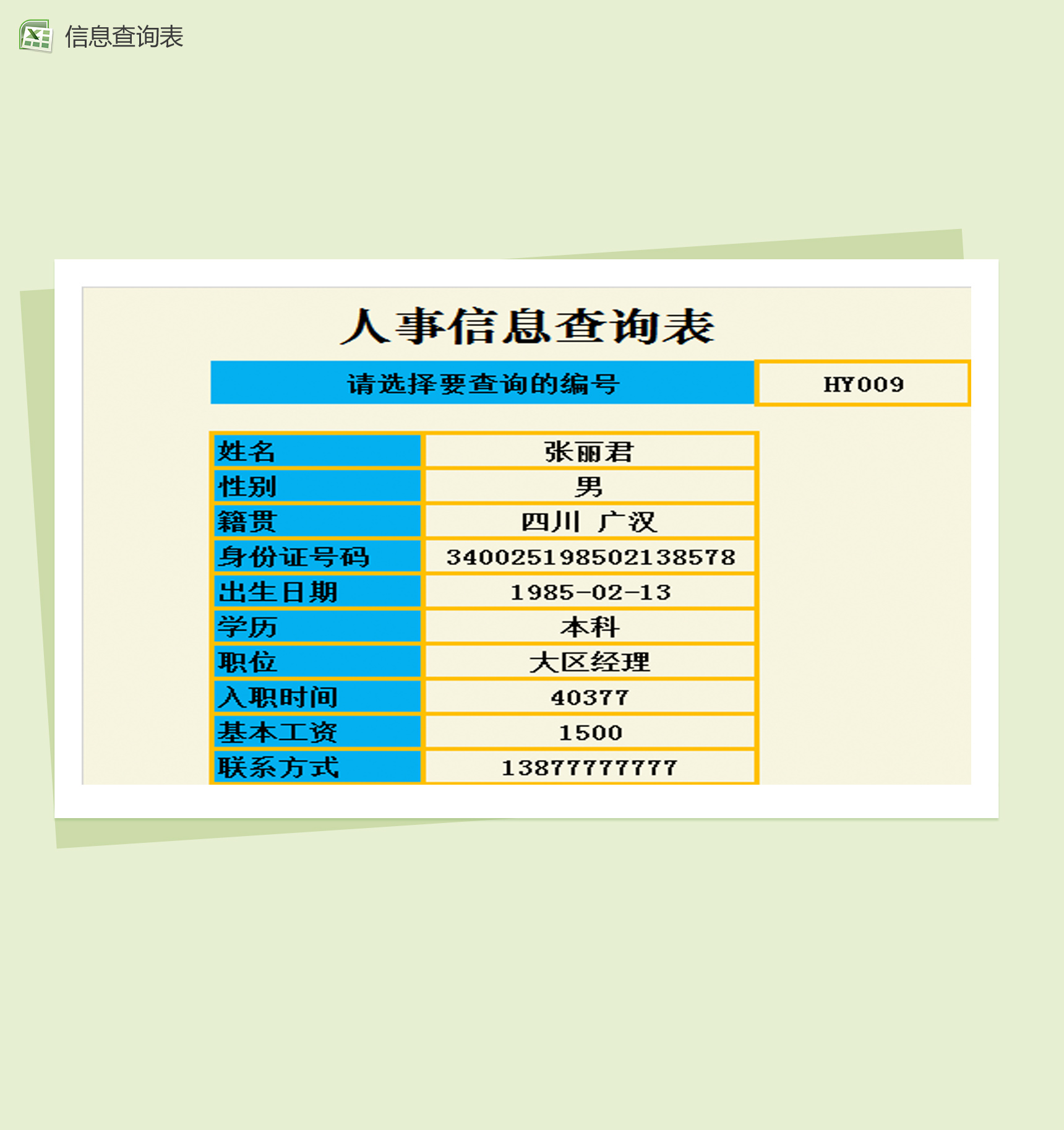 人事信息查询表Excel模板