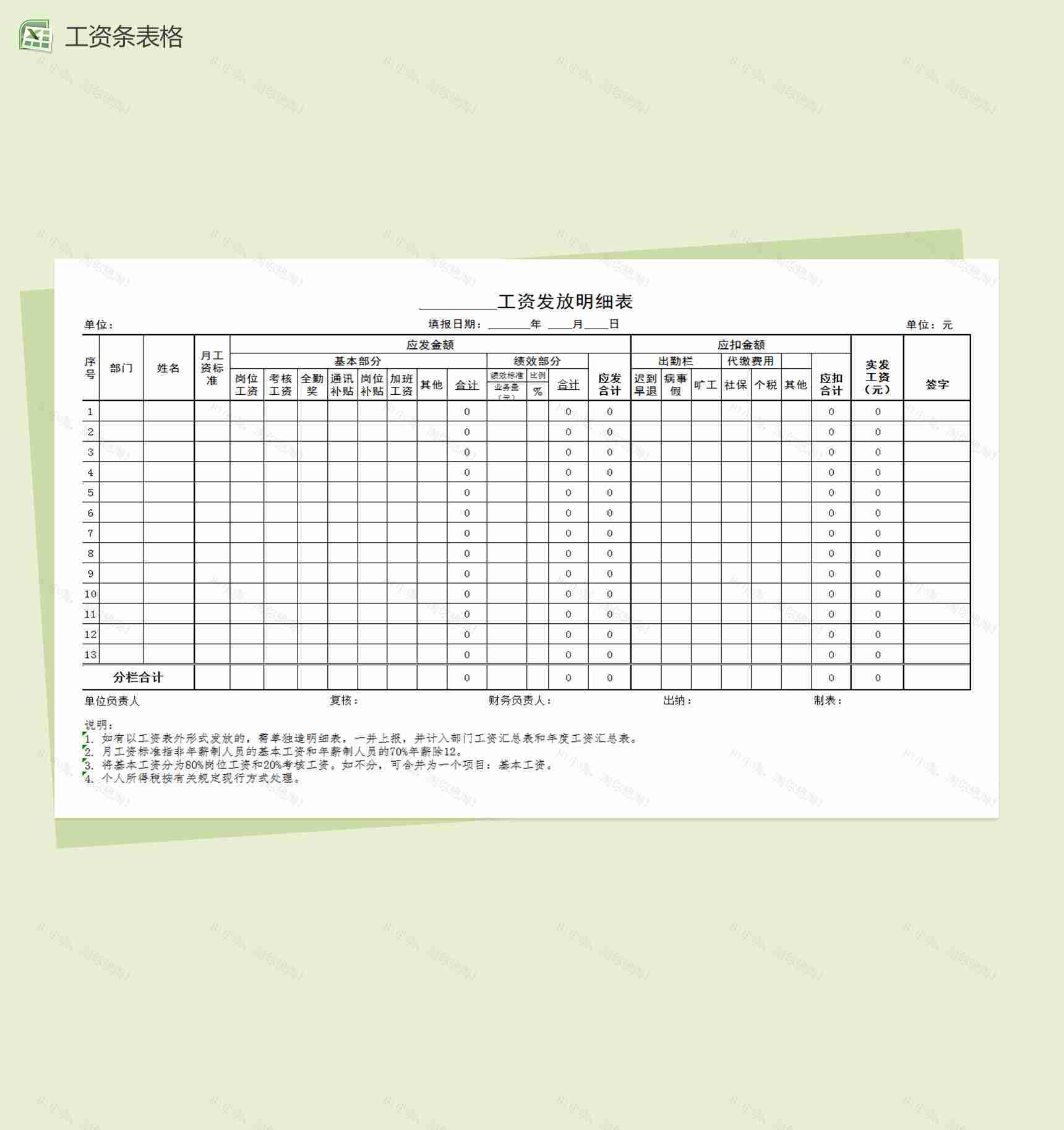 简单的工资发放明细表excel表格模板-1