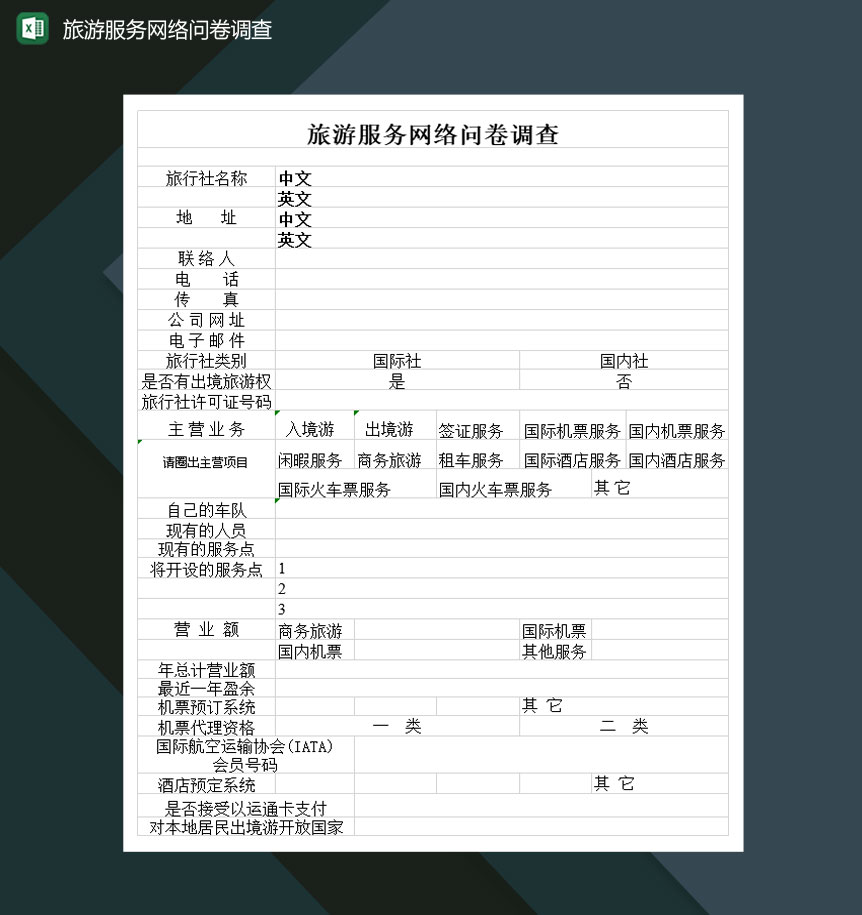 旅游服务网络问卷调查Excel模板