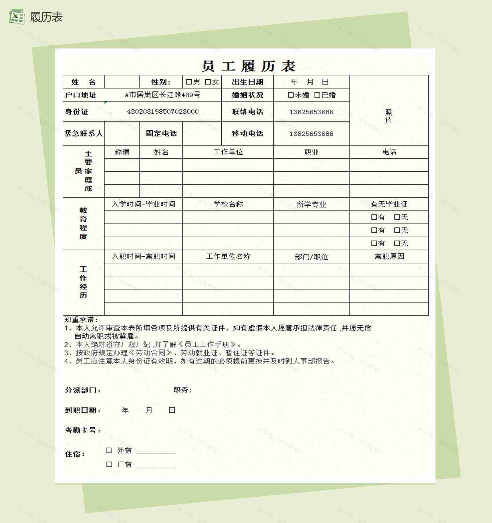 员工履历表Excel模板-1