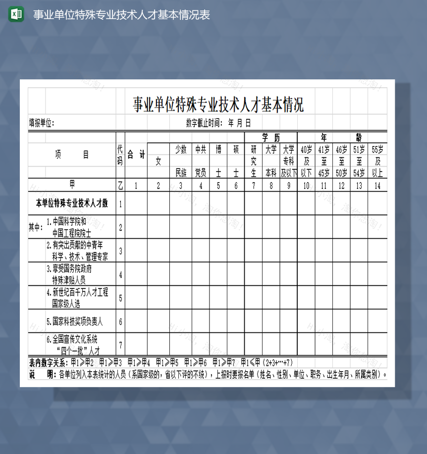 事业单位特殊专业技术人才基本情况表Excel模板-1