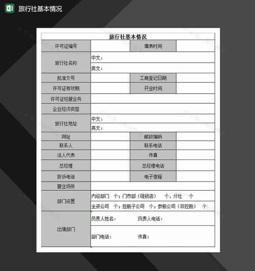 旅行社基本情况Excel模板-1
