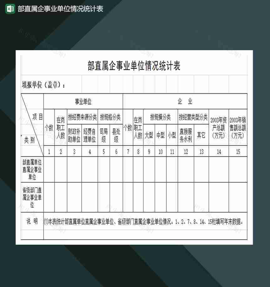 部直属企事业单位情况统计表Excel模板-1