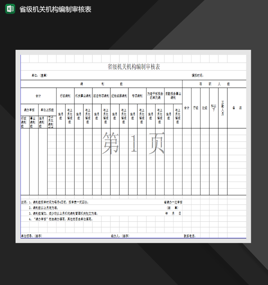 省级机关机构编制审核表Excel模板