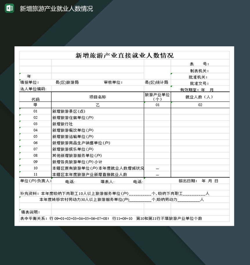 新增旅游产业直接就业人数情况Excel模板