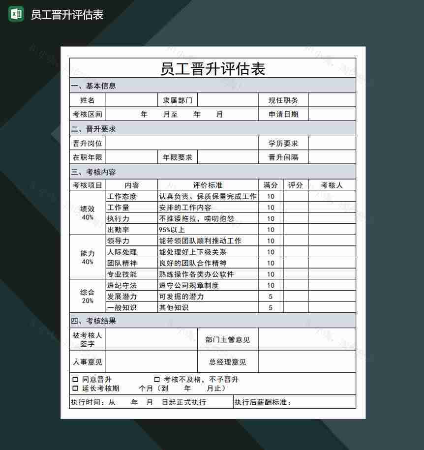员工晋升评估表Excel模板-1