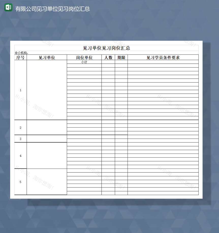 2020有限公司见习单位见习岗位汇总报表Excel模板-1