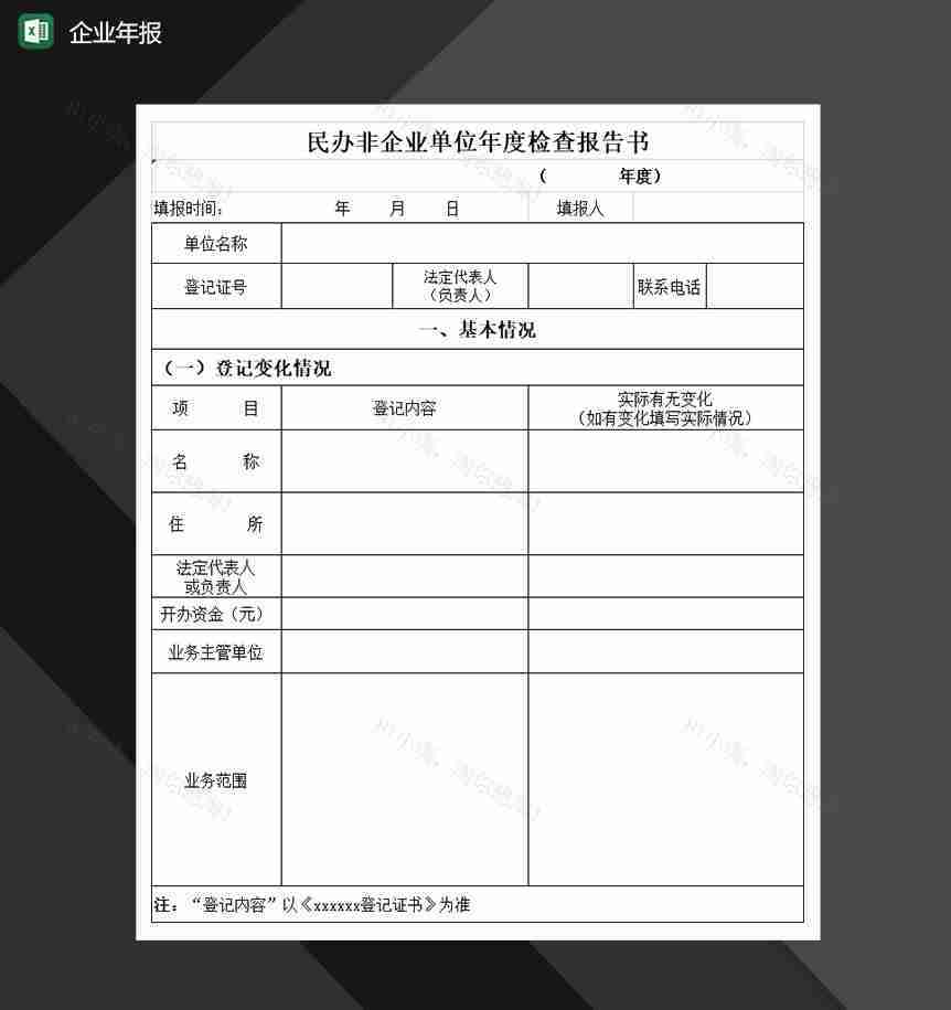 单位年度检查报告书Excel模板-1