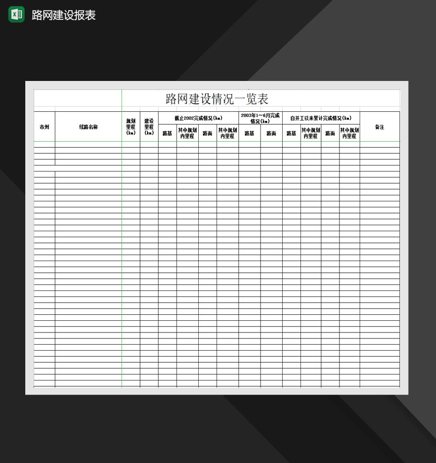路网建设情况一览表Excel模板