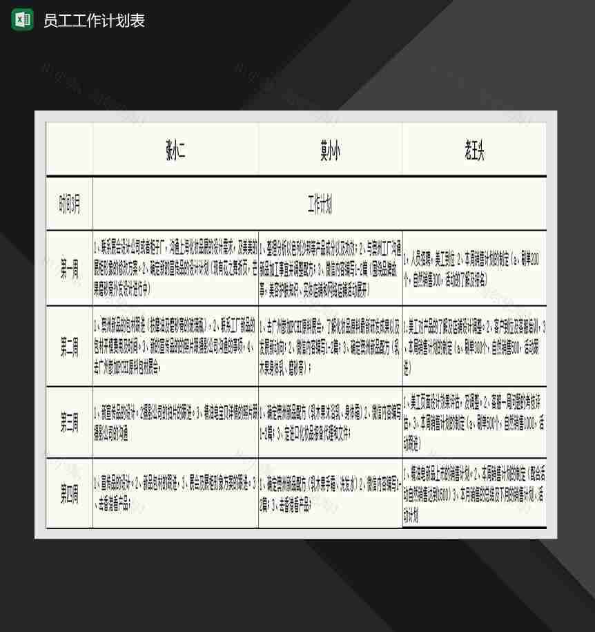 员工季度工作计划Excel模板-1