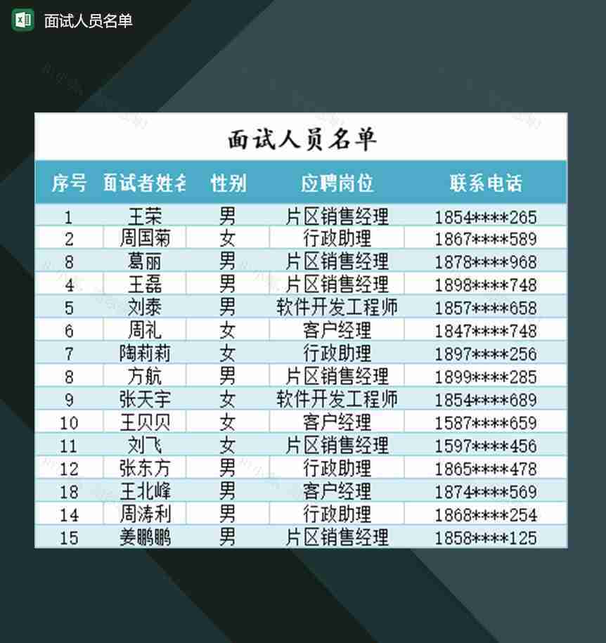 面试人员名单登记表Excel模板-1