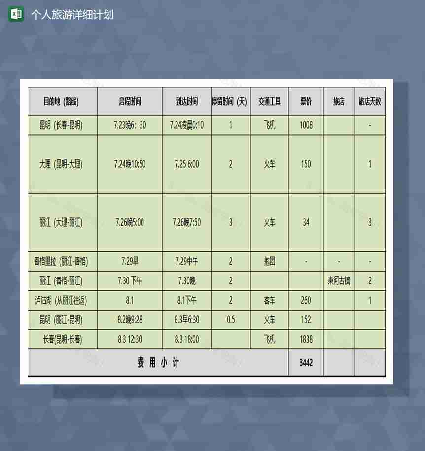个人旅游详细计划清单Excel模板-1