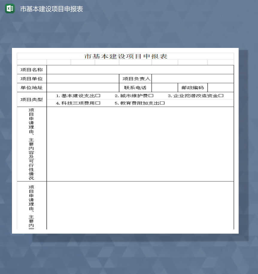 市基本建设项目申报表Excel模板