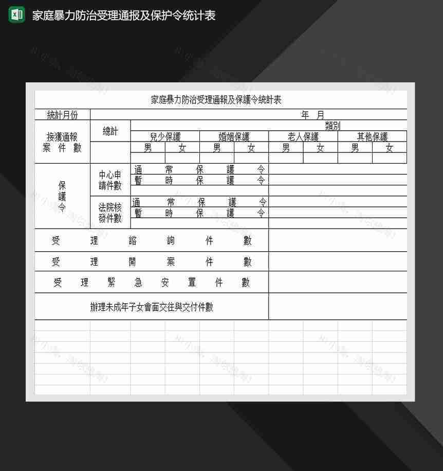 家庭暴力防治受理通报及保护令统计表Excel模板-1