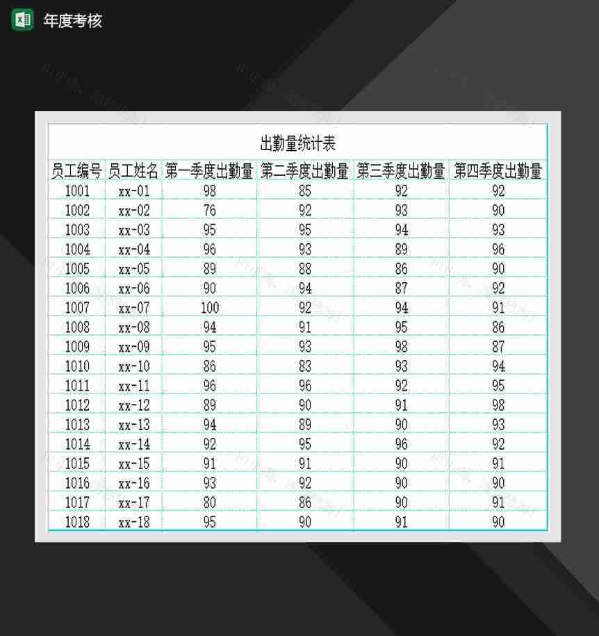公司年度出勤率考勤考核报表Excel模板-1