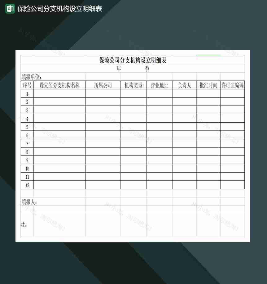 保险公司分支机构设立明细表Excel模板-1