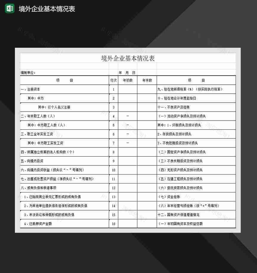 境外企业基本情况表Excel模板-1