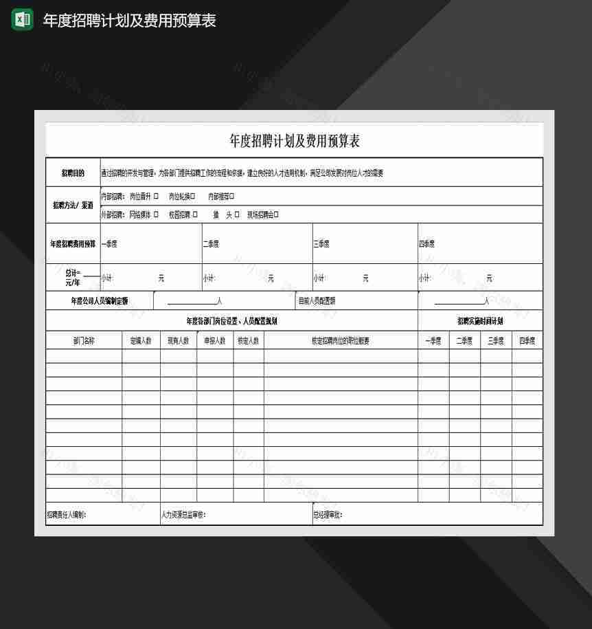 年度招聘计划及费用预算表Excel模板-1