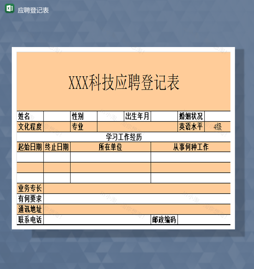 2020公司个人应聘简历报表Excel模板-1