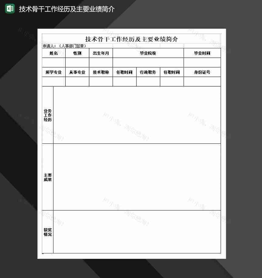 技术骨干工作经历及主要业绩简介Excel模板-1