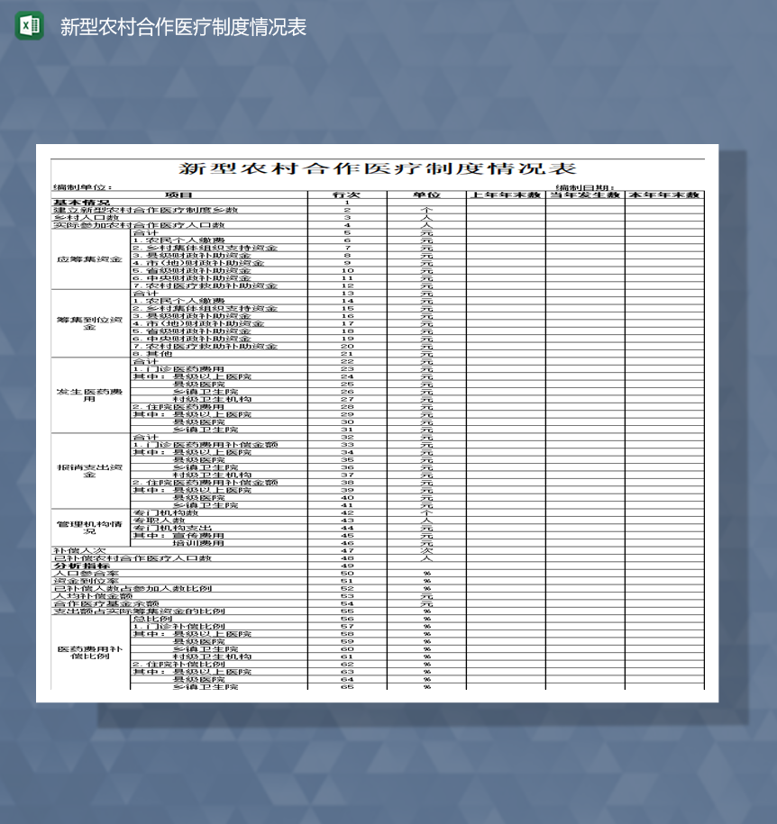 新型农村合作医疗制度项目资助资金统计情况表Excel模板