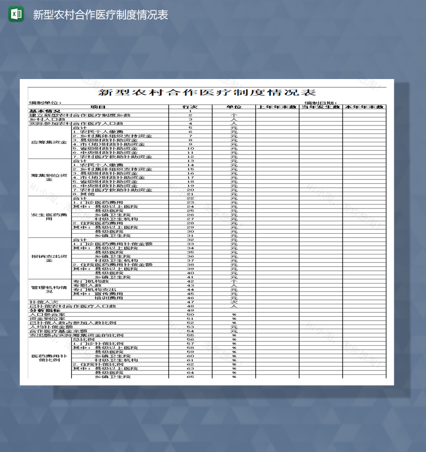 新型农村合作医疗制度项目资助资金统计情况表Excel模板-1