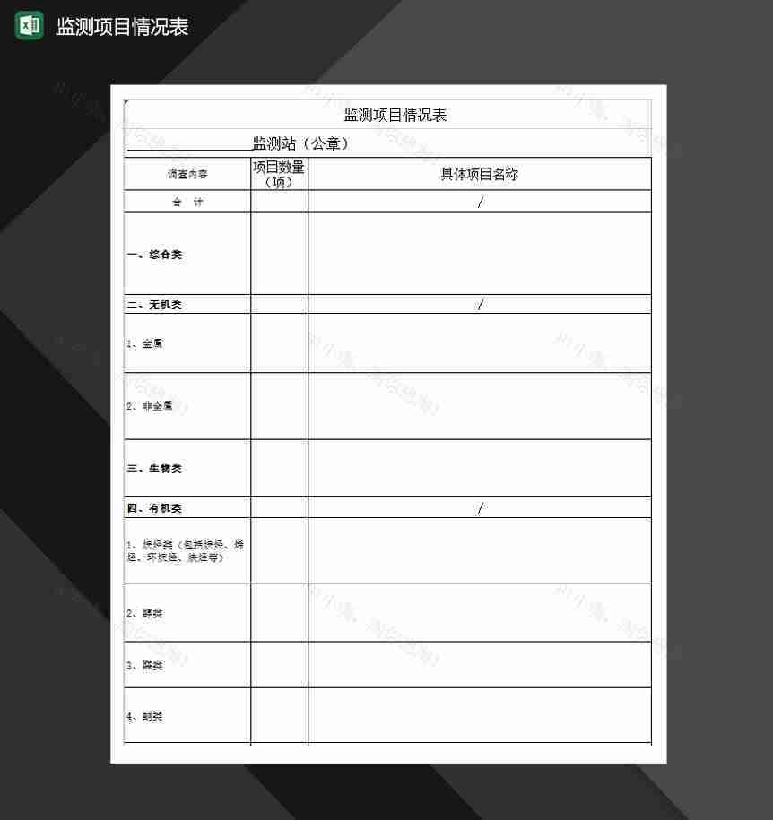 监测项目情况表调查表Excel模板-1