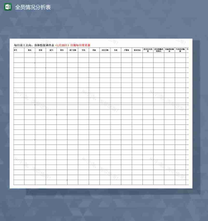 疫情期间全员情况调查分析Excel模板-1