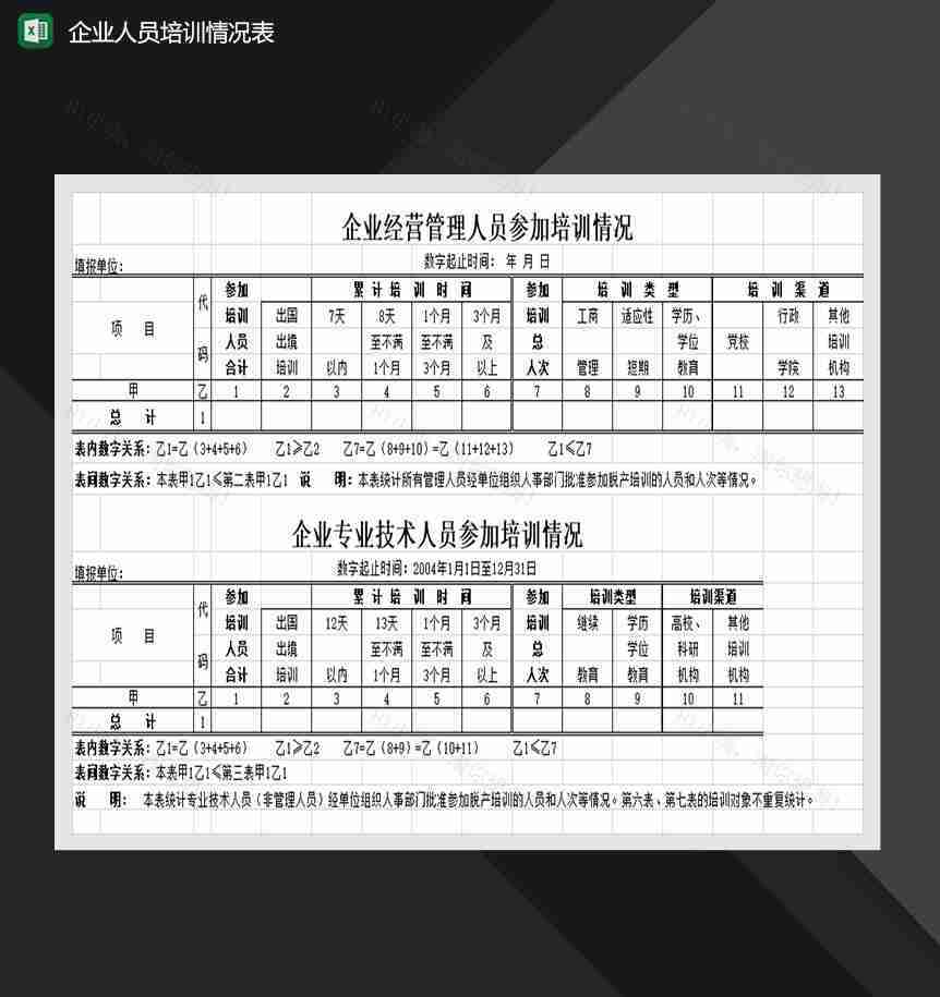 企业人员培训情况表Excel模板-1