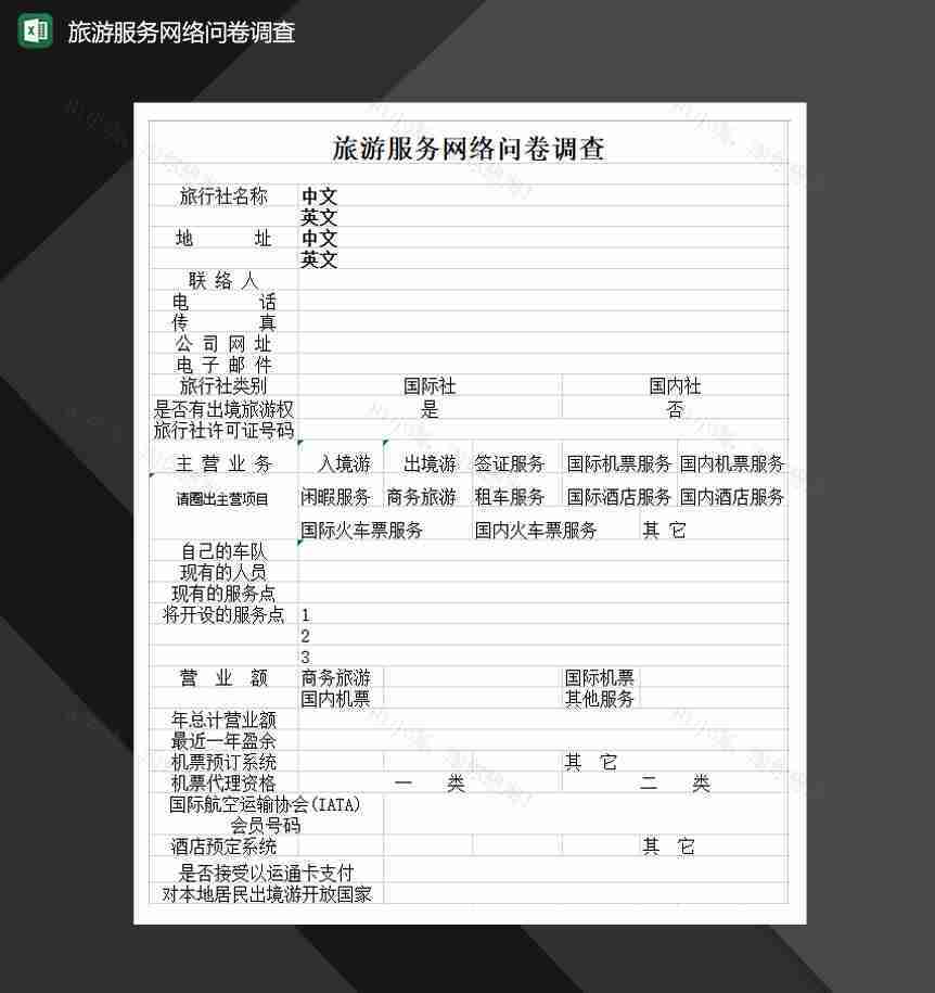旅游服务网络问卷调查Excel模板-1