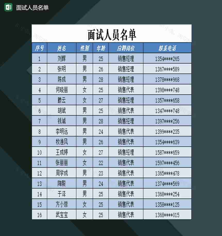 企业通用面试人员入围名单Excel模板-1