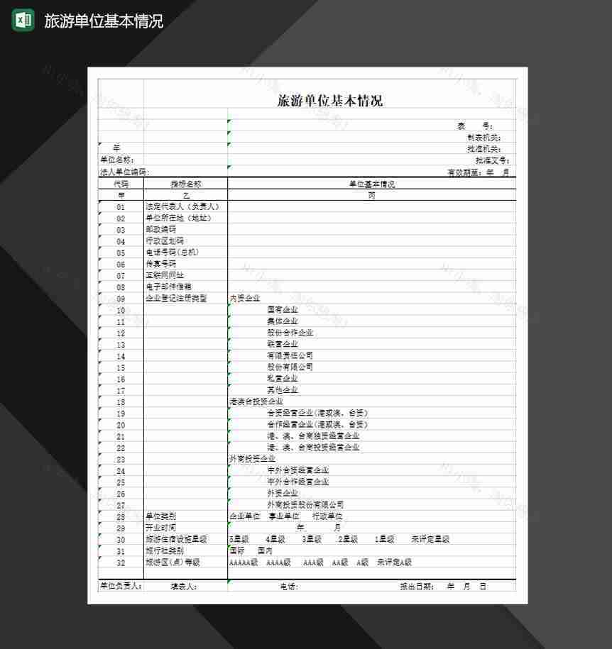 旅游单位基本情况Excel模板-1