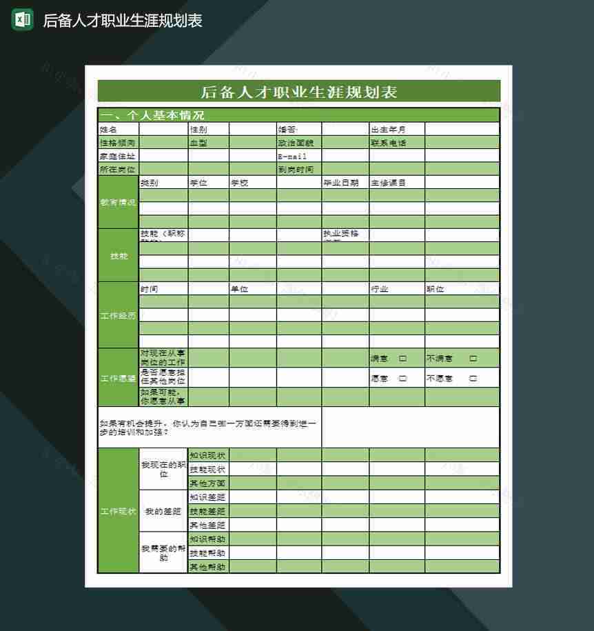 后备人才职业生涯规划表Excel模板-1