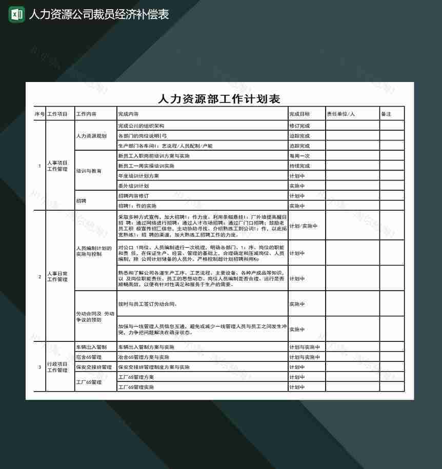 人力资源公司裁员经济补偿表Excel模板-1