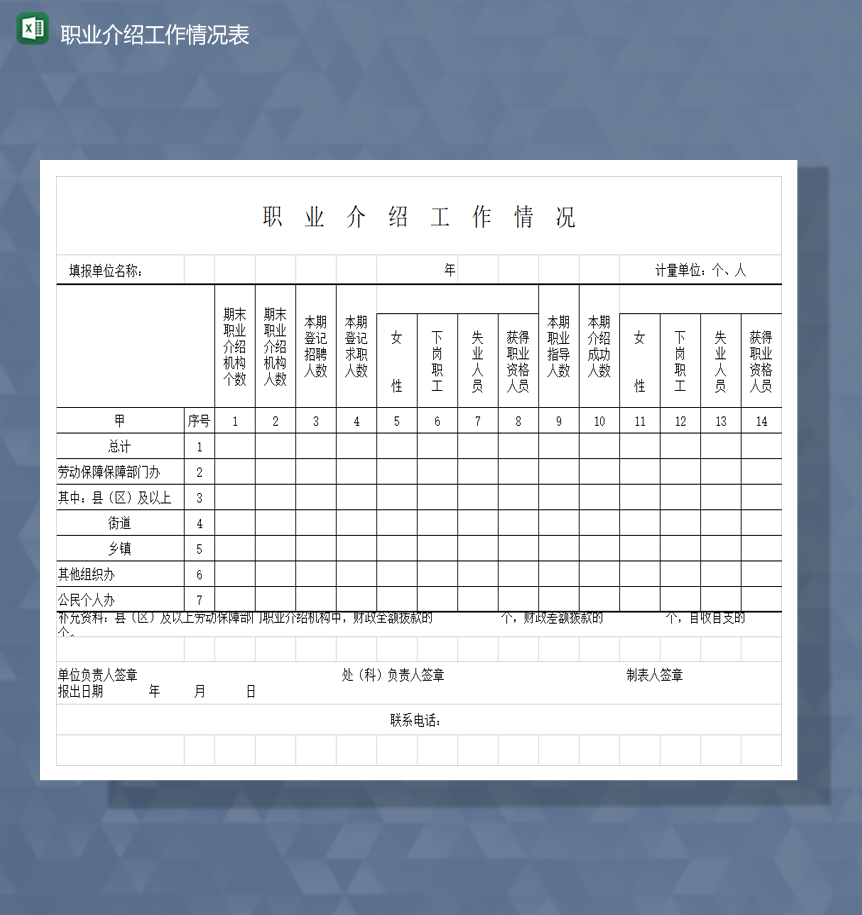 公司职业介绍工作情况表详情表Excel模板