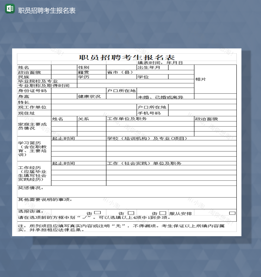 公司应聘人员职位招聘人员申请报名报表Excel模板-1