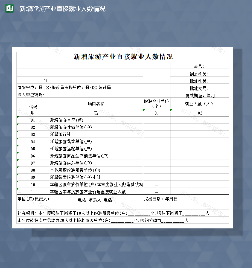 新增旅游产业直接就业人数情况Excel模板-1