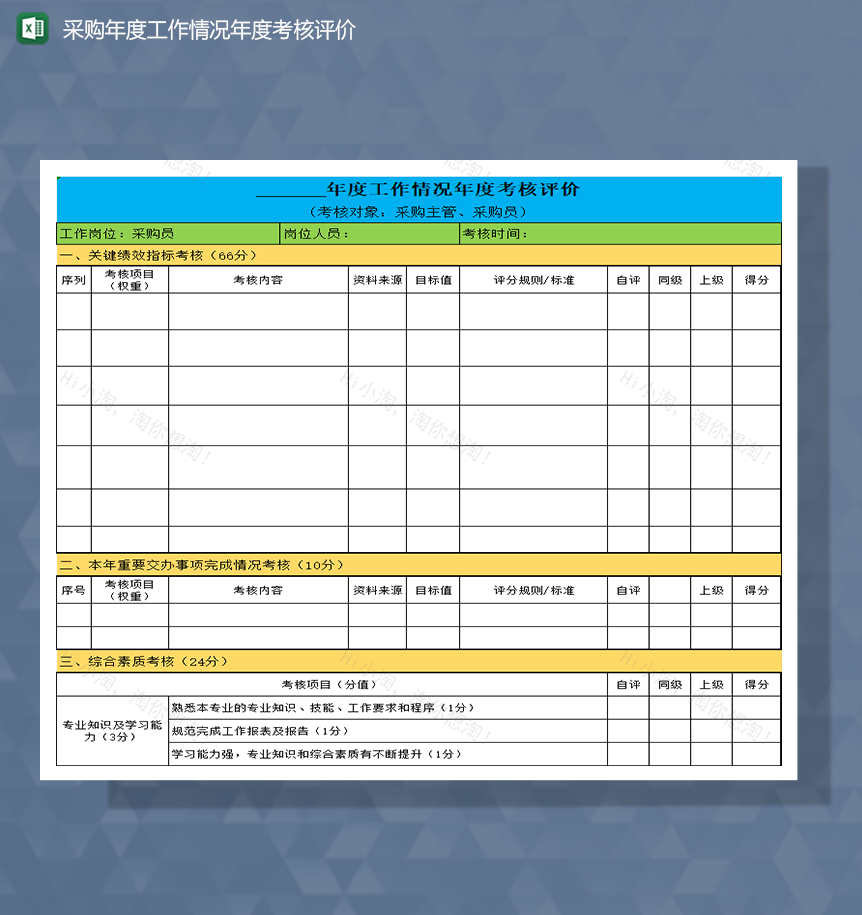 采购年度工作情况年度考核评价Excel模板-1