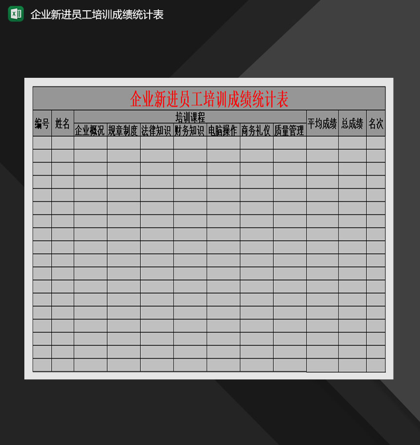企业新进员工培训成绩统计表Excel模板