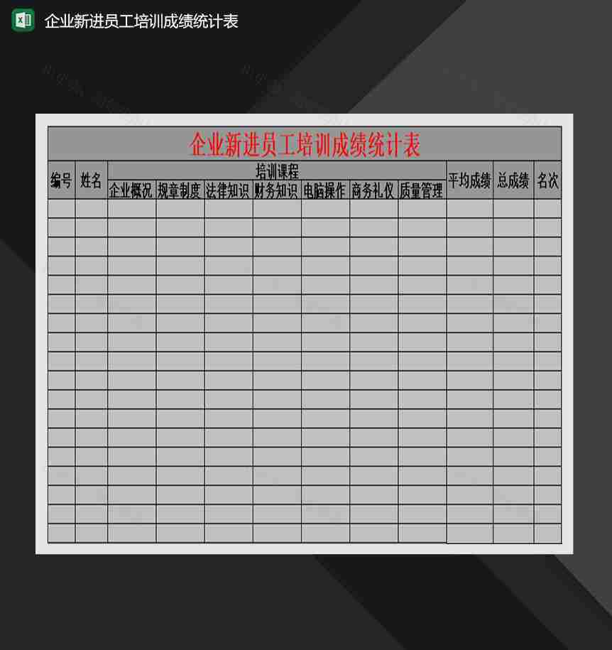 企业新进员工培训成绩统计表Excel模板-1