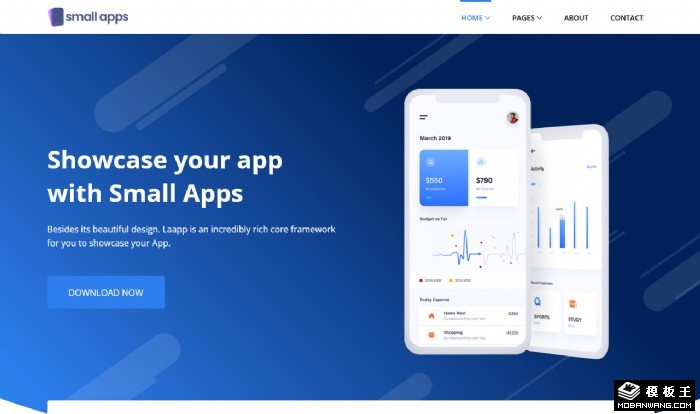 蓝色小型APP程序展示网站模板