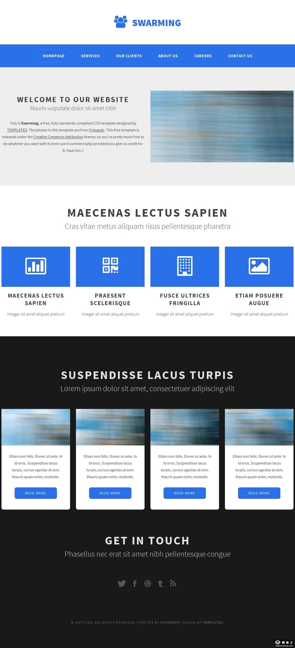 蓝色密集信息网页模板