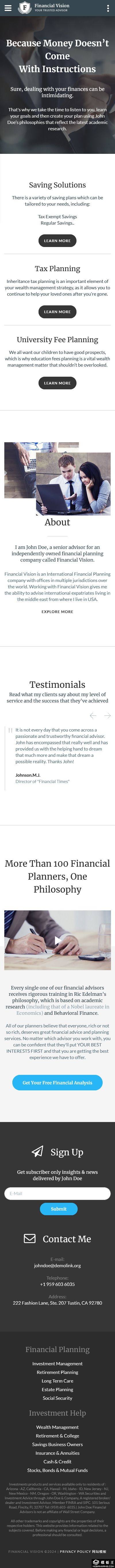 金融规划公司网站模板-手机预览