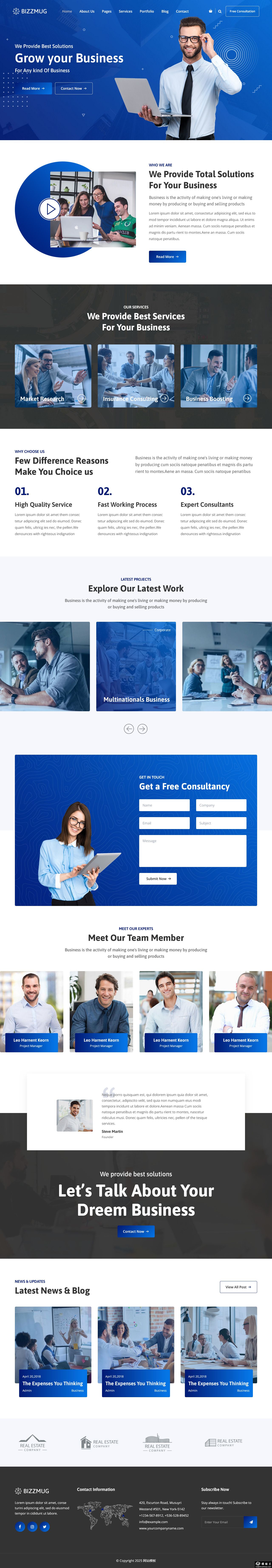 蓝色业务发展服务公司专业网站模板-PC预览